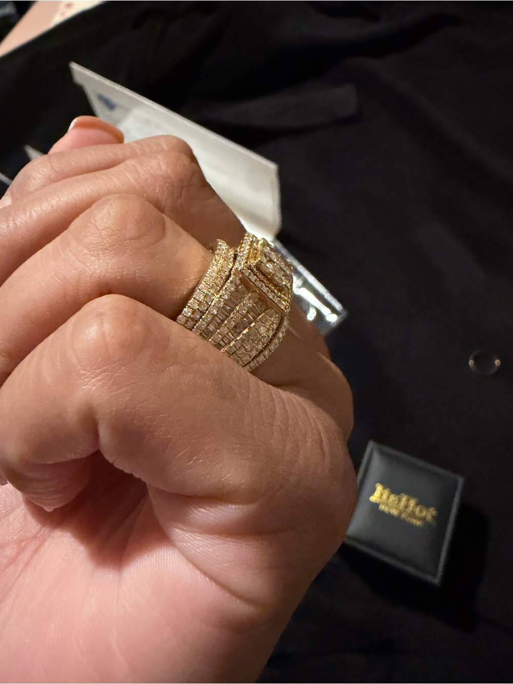 Multi Row Round & Princess Cut Diamond Engagement Ring Set 14K Yellow Gold 3.5CT - Picture 4 of 12